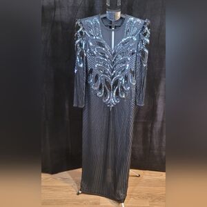 Stunning Vintage Black Sequined and Beaded Dress from Scala